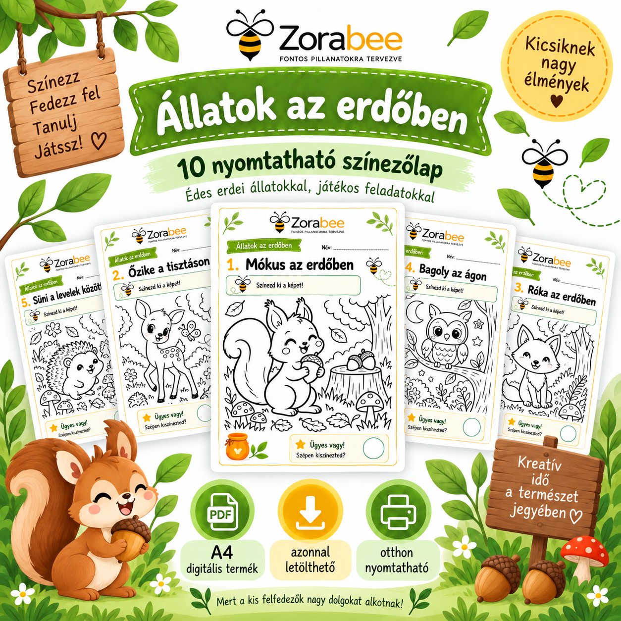 Zorabee - Színezd ki - Állatok az erdőben