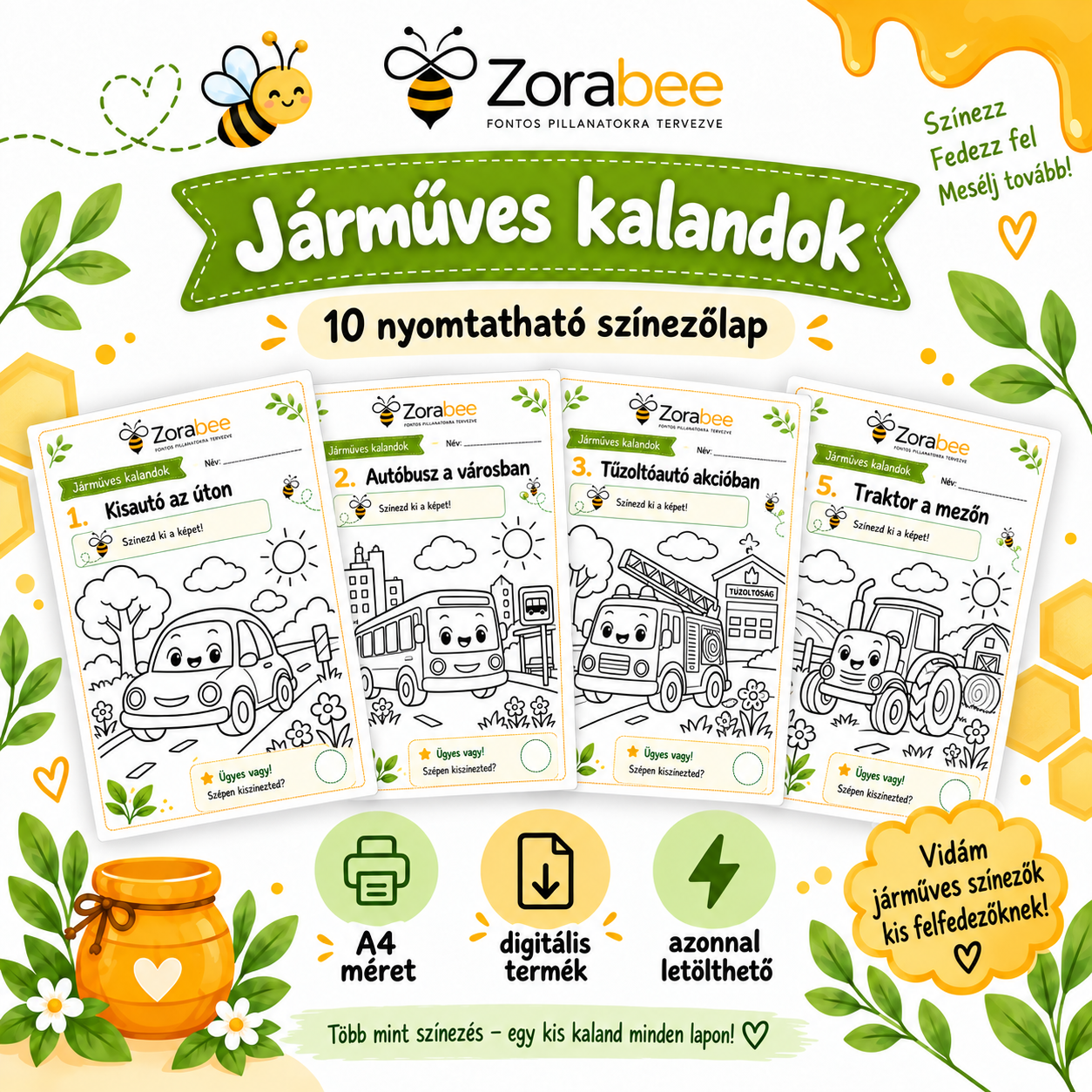 Zorabee - Színezd ki - Járműves kalandok