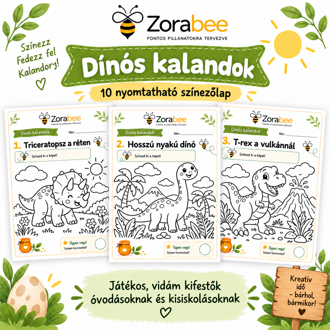 Zorabee - Színezd ki - Dínós kalandok